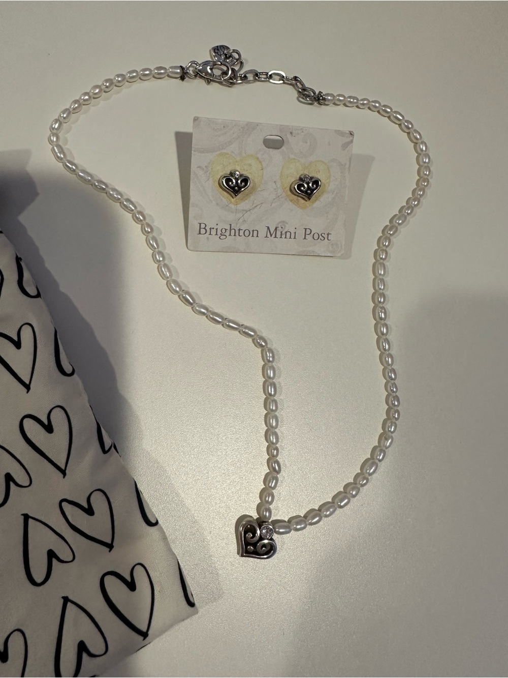 Brighton Alcazar Heart Pearl Necklace & Mini Post Earrings set